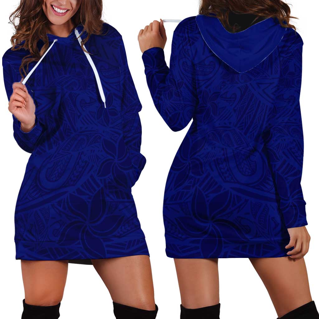Blue Polynesia Hoodie Dress Polynesian Pattern Mix Plumeria LT14 - Polynesian Pride