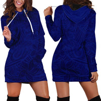 Blue Polynesia Hoodie Dress Polynesian Pattern Mix Plumeria LT14 - Polynesian Pride