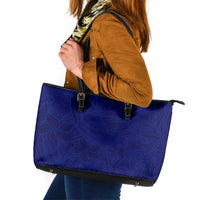 Blue Polynesia Leather Tote Bag Polynesian Pattern Mix Plumeria LT14 Blue - Polynesian Pride