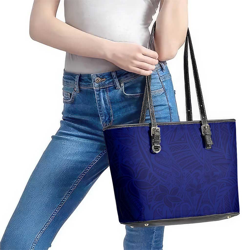 Blue Polynesia Leather Tote Bag Polynesian Pattern Mix Plumeria LT14 - Polynesian Pride
