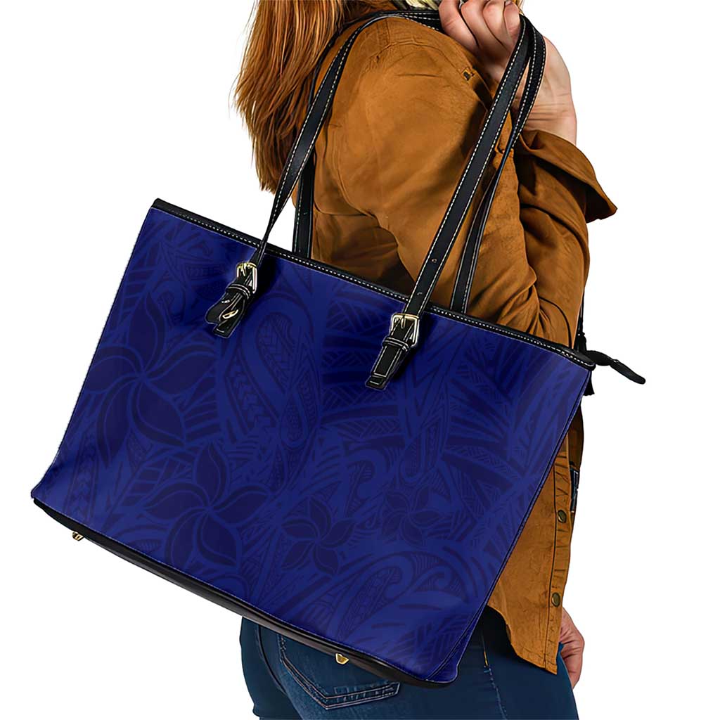 Blue Polynesia Leather Tote Bag Polynesian Pattern Mix Plumeria LT14 - Polynesian Pride