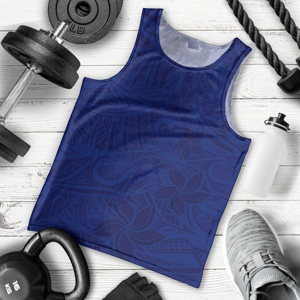 Blue Polynesia Men Tank Top Polynesian Pattern Mix Plumeria LT14 - Polynesian Pride