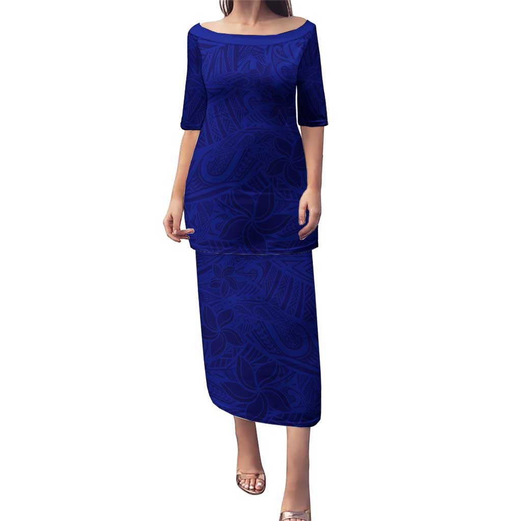 Blue Polynesia Puletasi Polynesian Pattern Mix Plumeria LT14 Long Dress Blue - Polynesian Pride