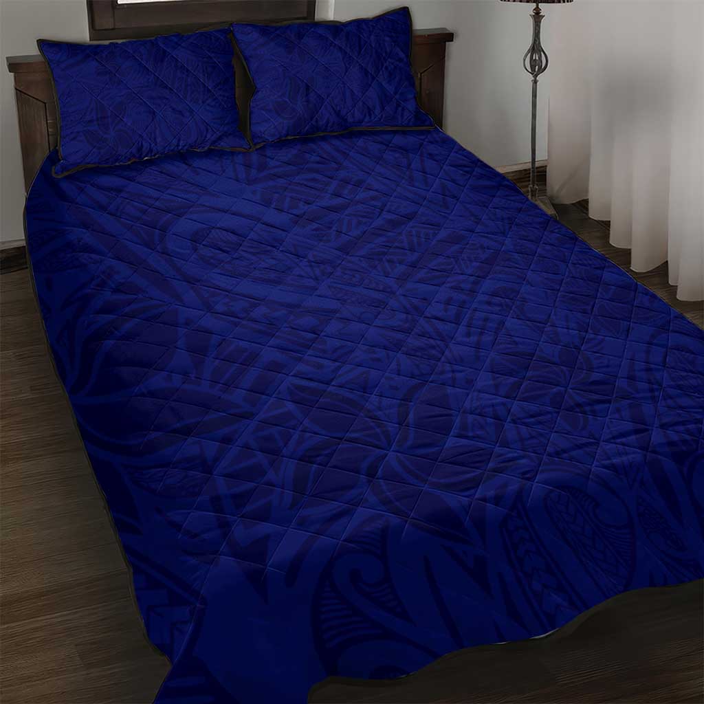 Blue Polynesia Quilt Bed Set Polynesian Pattern Mix Plumeria