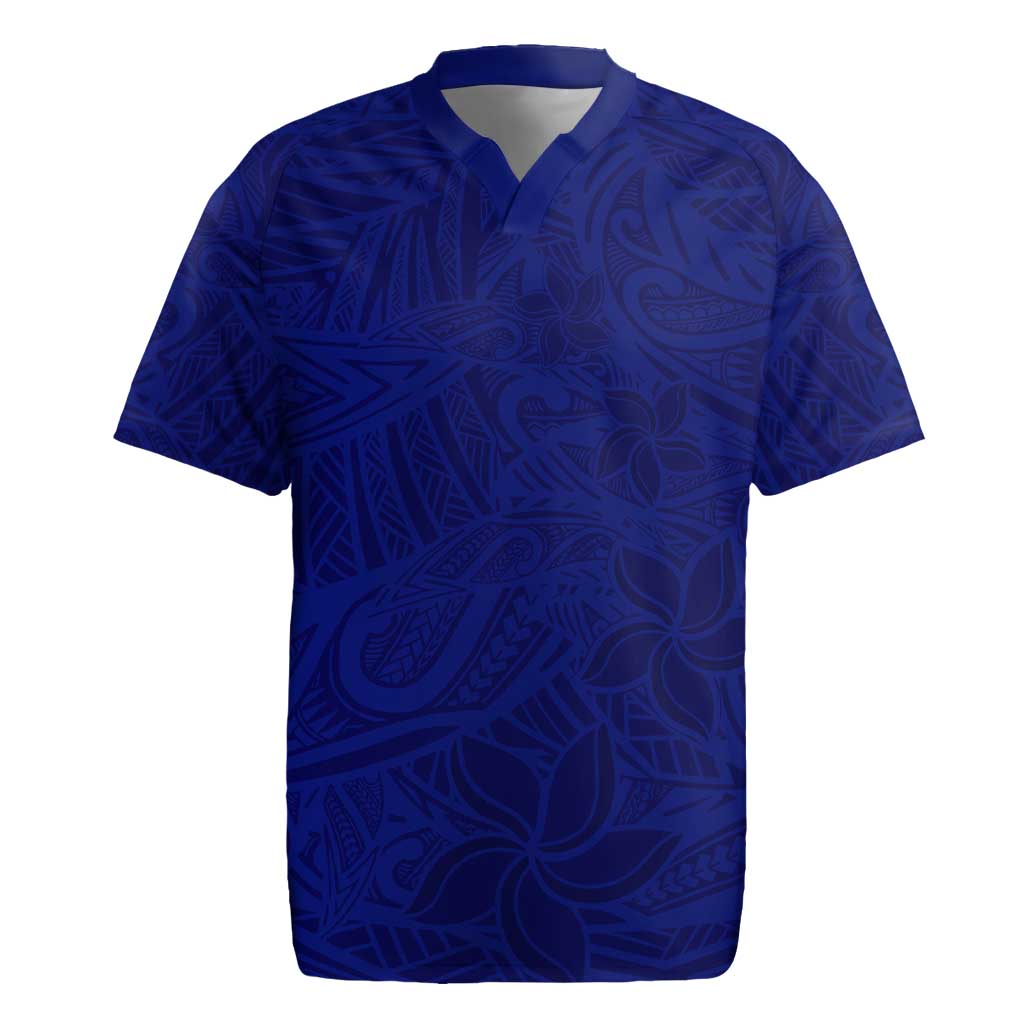 Blue Polynesia Rugby Jersey Polynesian Pattern Mix Plumeria LT14 Blue - Polynesian Pride
