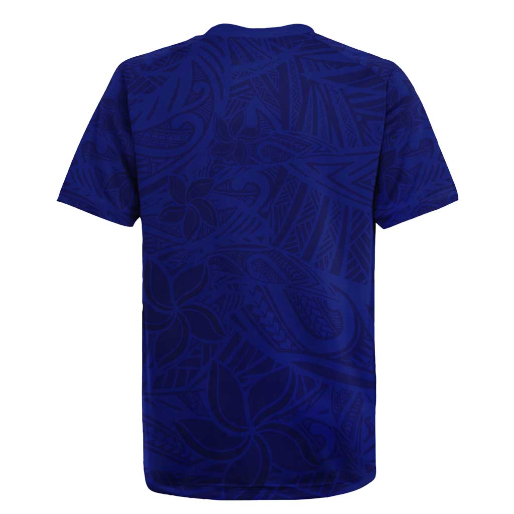Blue Polynesia Rugby Jersey Polynesian Pattern Mix Plumeria LT14 - Polynesian Pride