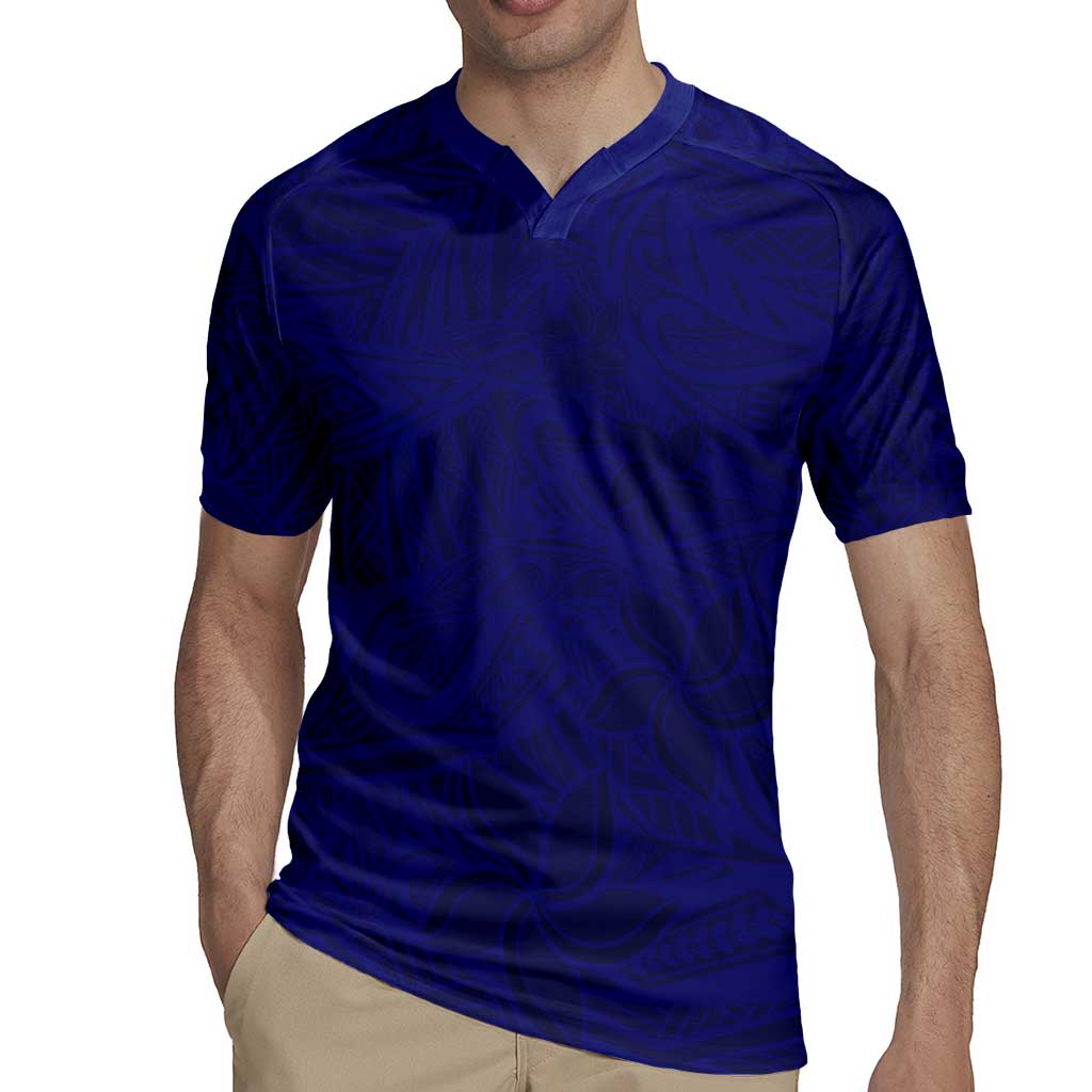 Blue Polynesia Rugby Jersey Polynesian Pattern Mix Plumeria LT14 - Polynesian Pride