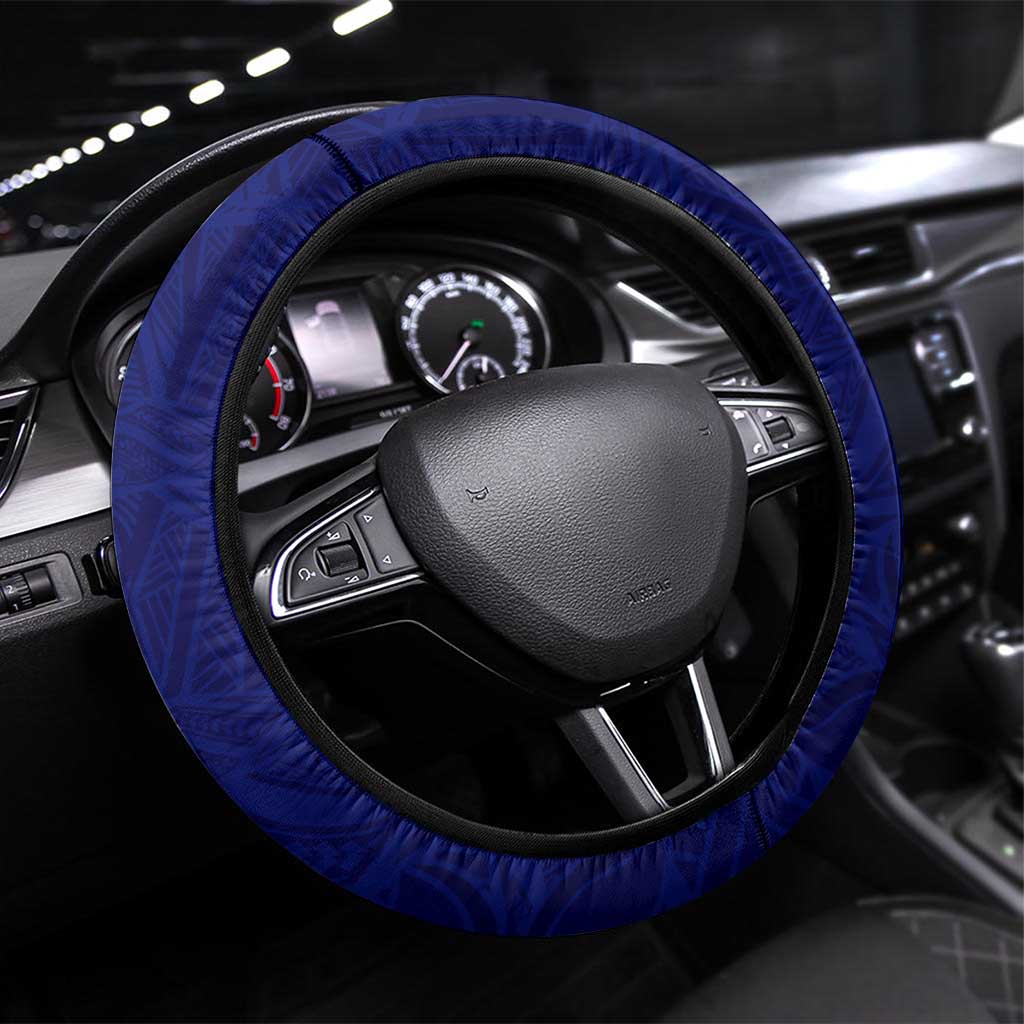 Blue Polynesia Steering Wheel Cover Polynesian Pattern Mix Plumeria LT14 Universal Fit Blue - Polynesian Pride