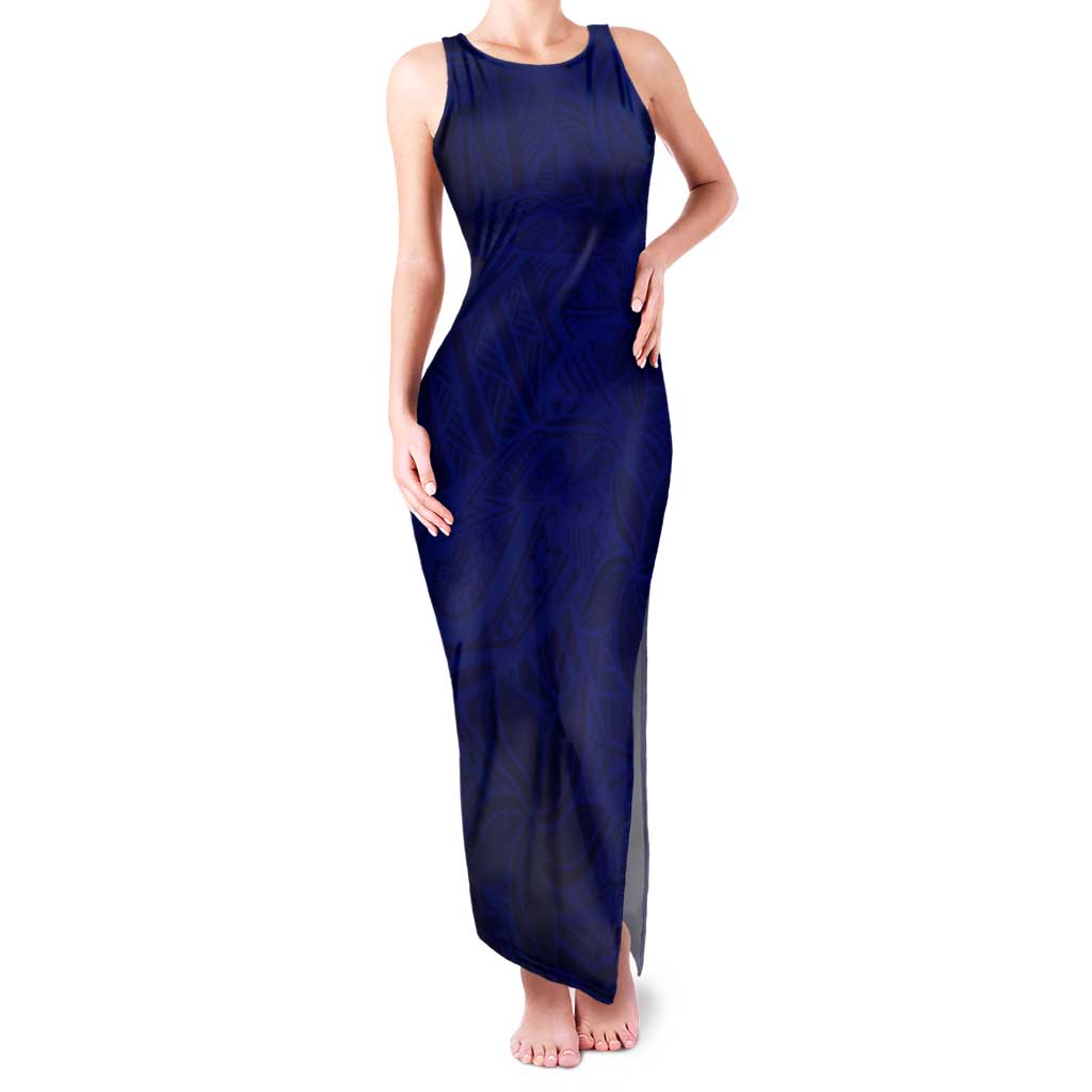 Blue Polynesia Tank Maxi Dress Polynesian Pattern Mix Plumeria LT14 Women Blue - Polynesian Pride