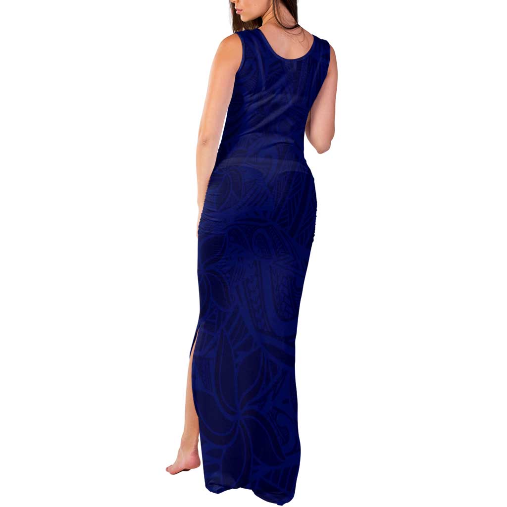 Blue Polynesia Tank Maxi Dress Polynesian Pattern Mix Plumeria LT14 - Polynesian Pride