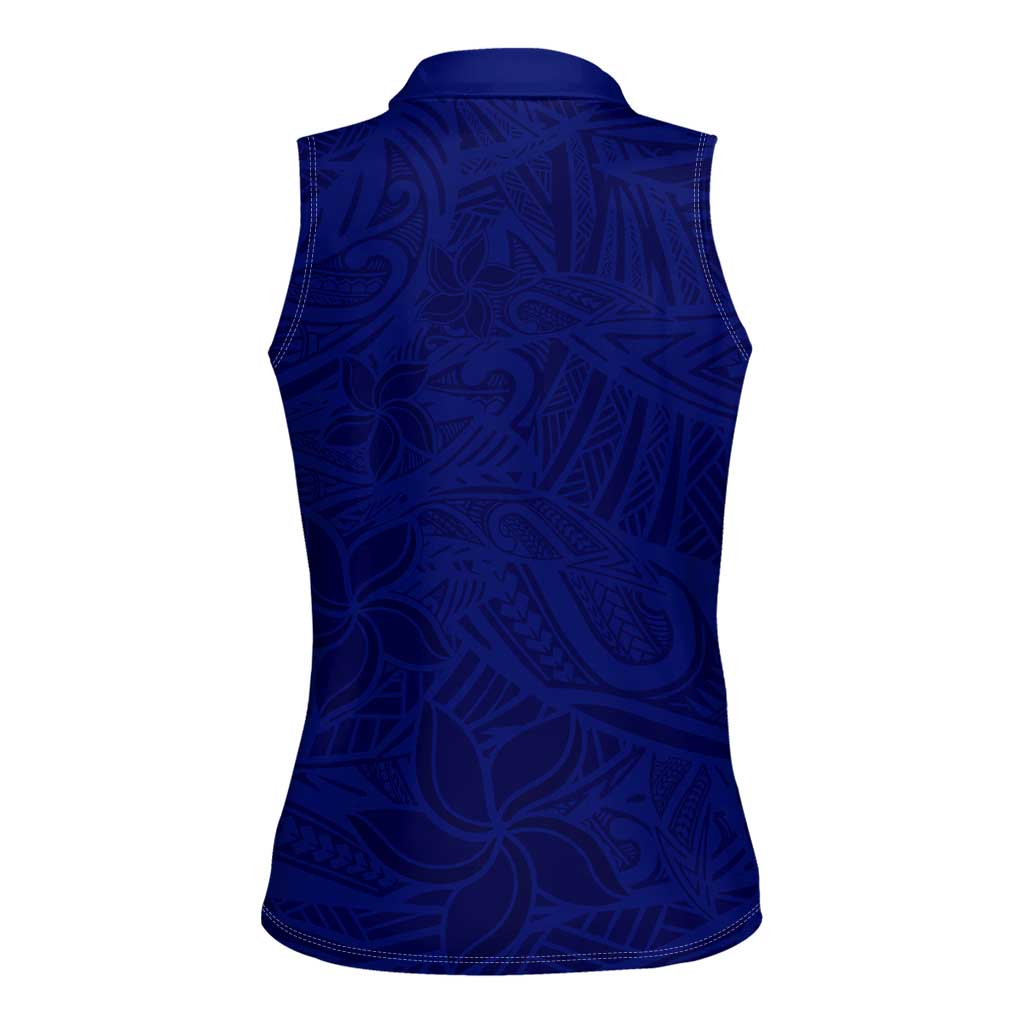 Blue Polynesia Women Sleeveless Polo Shirt Polynesian Pattern Mix Plumeria