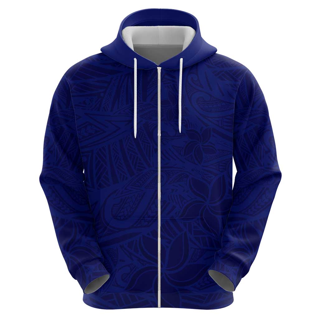 Blue Polynesia Zip Hoodie Polynesian Pattern Mix Plumeria