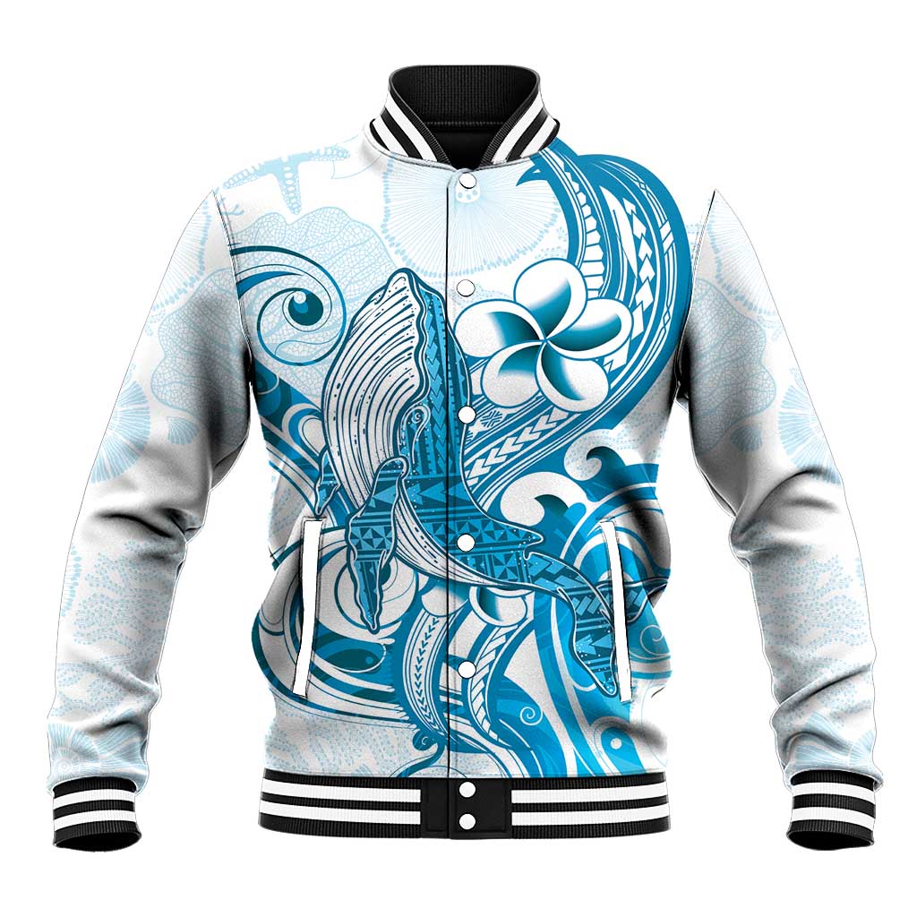 Blue Hawaii Humpback Whale Baseball Jacket Polynesian Tribal Ocean Vibes LT14 Unisex Blue - Polynesian Pride
