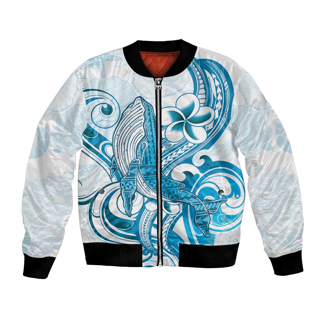 Blue Hawaii Humpback Whale Bomber Jacket Polynesian Tribal Ocean Vibes