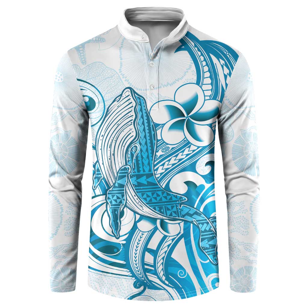 Blue Hawaii Humpback Whale Button Sweatshirt Polynesian Tribal Ocean Vibes LT14 Blue - Polynesian Pride