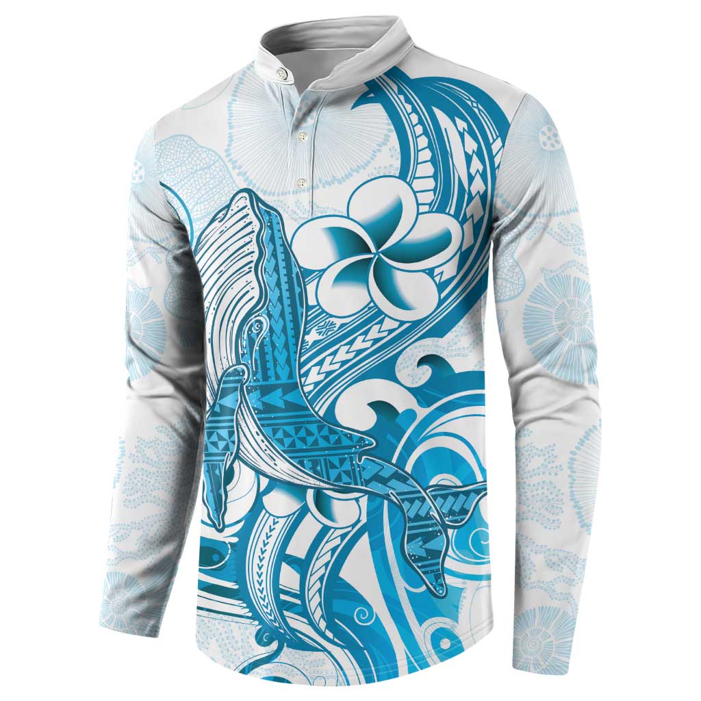 Blue Hawaii Humpback Whale Button Sweatshirt Polynesian Tribal Ocean Vibes LT14 - Polynesian Pride