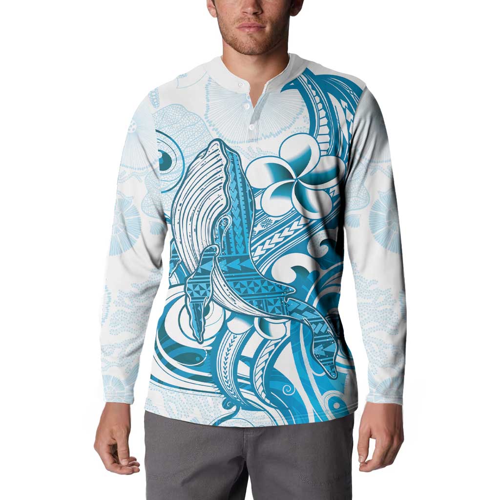 Blue Hawaii Humpback Whale Button Sweatshirt Polynesian Tribal Ocean Vibes LT14 - Polynesian Pride