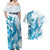 Blue Hawaii Humpback Whale Couples Matching Off Shoulder Maxi Dress and Hawaiian Shirt Polynesian Tribal Ocean Vibes