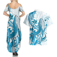 Blue Hawaii Humpback Whale Couples Matching Summer Maxi Dress and Hawaiian Shirt Polynesian Tribal Ocean Vibes LT14 - Polynesian Pride