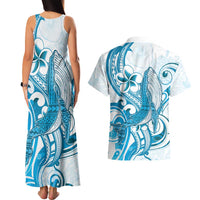 Blue Hawaii Humpback Whale Couples Matching Tank Maxi Dress and Hawaiian Shirt Polynesian Tribal Ocean Vibes LT14 - Polynesian Pride