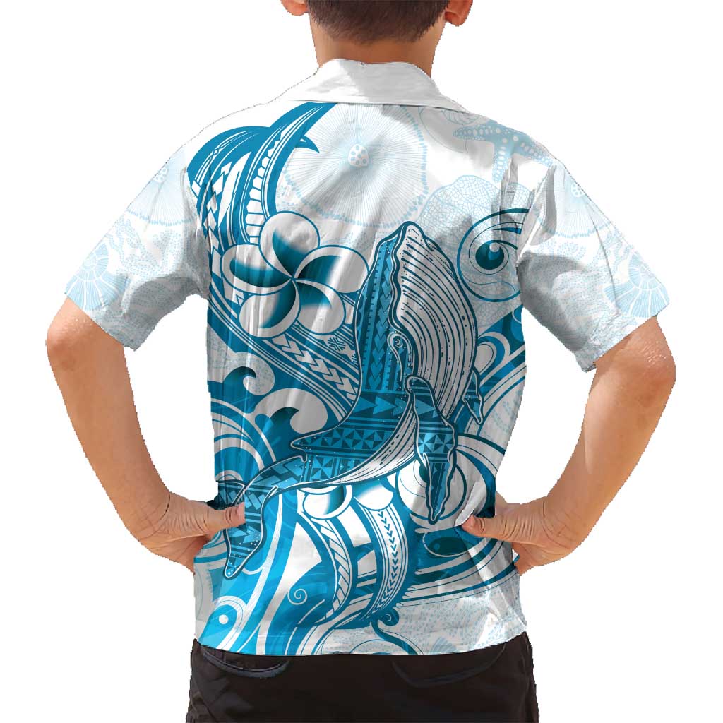Blue Hawaii Humpback Whale Family Matching Long Sleeve Bodycon Dress and Hawaiian Shirt Polynesian Tribal Ocean Vibes LT14 - Polynesian Pride