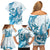 Blue Hawaii Humpback Whale Family Matching Off Shoulder Short Dress and Hawaiian Shirt Polynesian Tribal Ocean Vibes