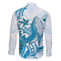 Blue Hawaii Humpback Whale Family Matching Off Shoulder Short Dress and Hawaiian Shirt Polynesian Tribal Ocean Vibes
