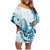 Blue Hawaii Humpback Whale Family Matching Off Shoulder Short Dress and Hawaiian Shirt Polynesian Tribal Ocean Vibes