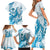 Blue Hawaii Humpback Whale Family Matching Short Sleeve Bodycon Dress and Hawaiian Shirt Polynesian Tribal Ocean Vibes