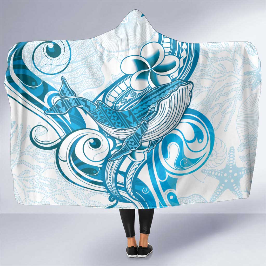 Blue Hawaii Humpback Whale Hooded Blanket Polynesian Tribal Ocean Vibes LT14 One Size Blue - Polynesian Pride
