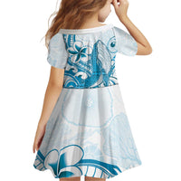 Blue Hawaii Humpback Whale Kid Short Sleeve Dress Polynesian Tribal Ocean Vibes