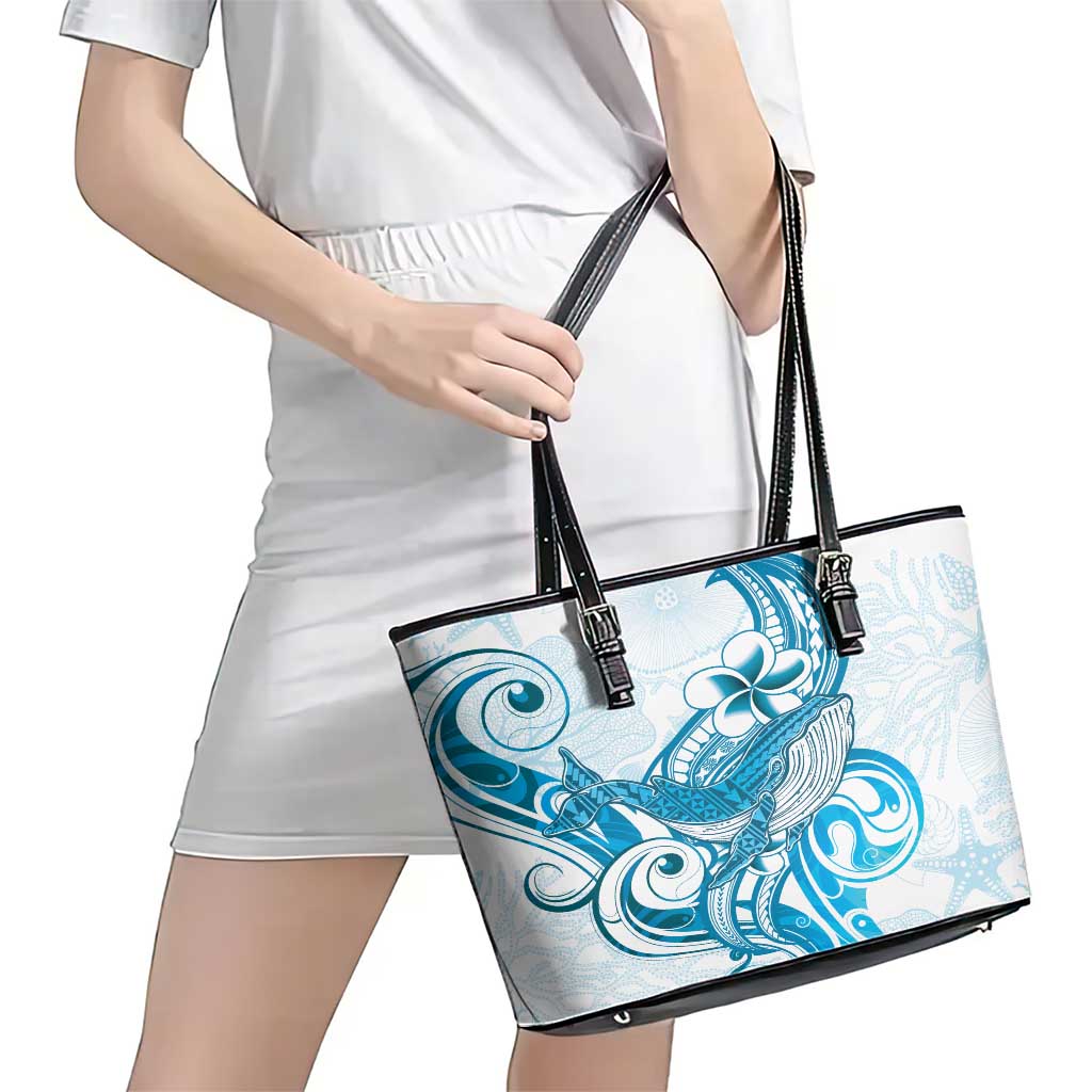 Blue Hawaii Humpback Whale Leather Tote Bag Polynesian Tribal Ocean Vibes LT14 - Polynesian Pride