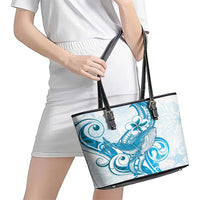 Blue Hawaii Humpback Whale Leather Tote Bag Polynesian Tribal Ocean Vibes LT14 - Polynesian Pride