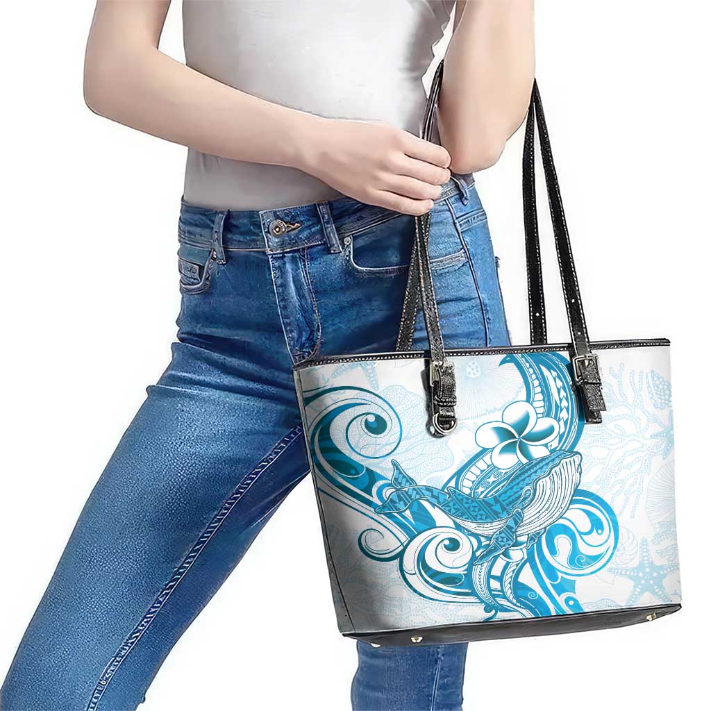 Blue Hawaii Humpback Whale Leather Tote Bag Polynesian Tribal Ocean Vibes LT14 - Polynesian Pride