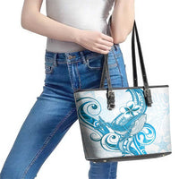 Blue Hawaii Humpback Whale Leather Tote Bag Polynesian Tribal Ocean Vibes LT14 - Polynesian Pride