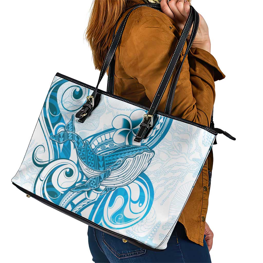 Blue Hawaii Humpback Whale Leather Tote Bag Polynesian Tribal Ocean Vibes LT14 - Polynesian Pride