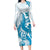 Blue Hawaii Humpback Whale Long Sleeve Bodycon Dress Polynesian Tribal Ocean Vibes