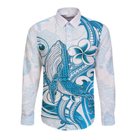 Blue Hawaii Humpback Whale Long Sleeve Button Shirt Polynesian Tribal Ocean Vibes