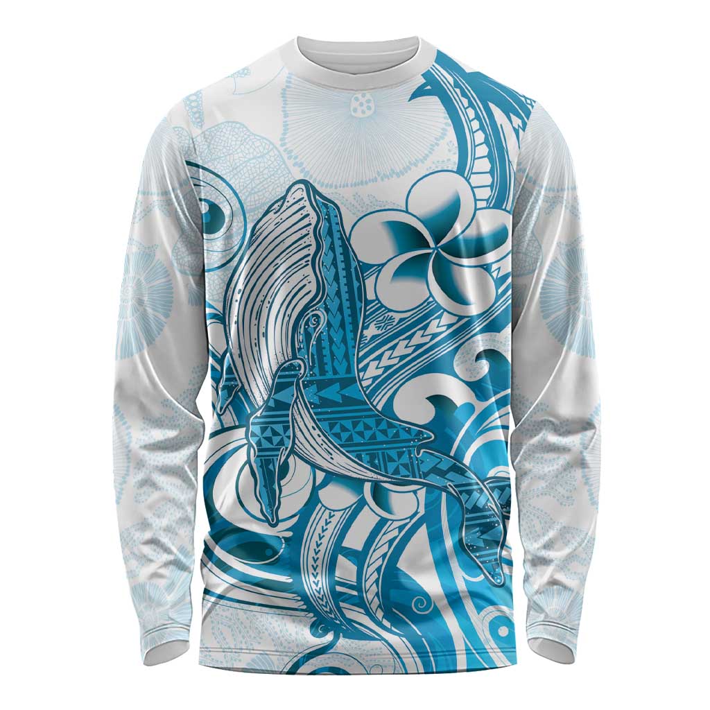 Blue Hawaii Humpback Whale Long Sleeve Shirt Polynesian Tribal Ocean Vibes