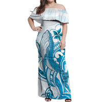 Blue Hawaii Humpback Whale Off Shoulder Maxi Dress Polynesian Tribal Ocean Vibes LT14 Women Blue - Polynesian Pride