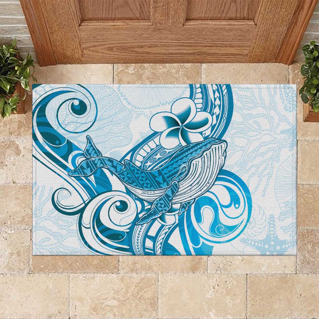 Blue Hawaii Humpback Whale Rubber Doormat Polynesian Tribal Ocean Vibes LT14 Blue - Polynesian Pride