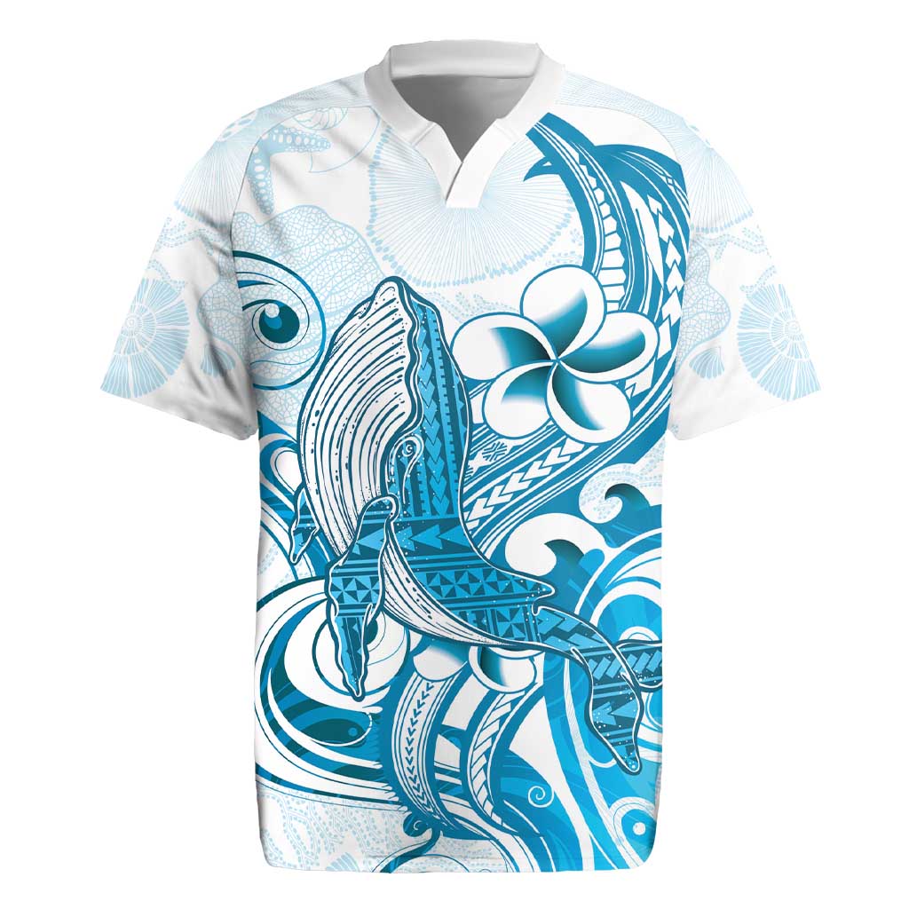 Blue Hawaii Humpback Whale Rugby Jersey Polynesian Tribal Ocean Vibes LT14 Blue - Polynesian Pride