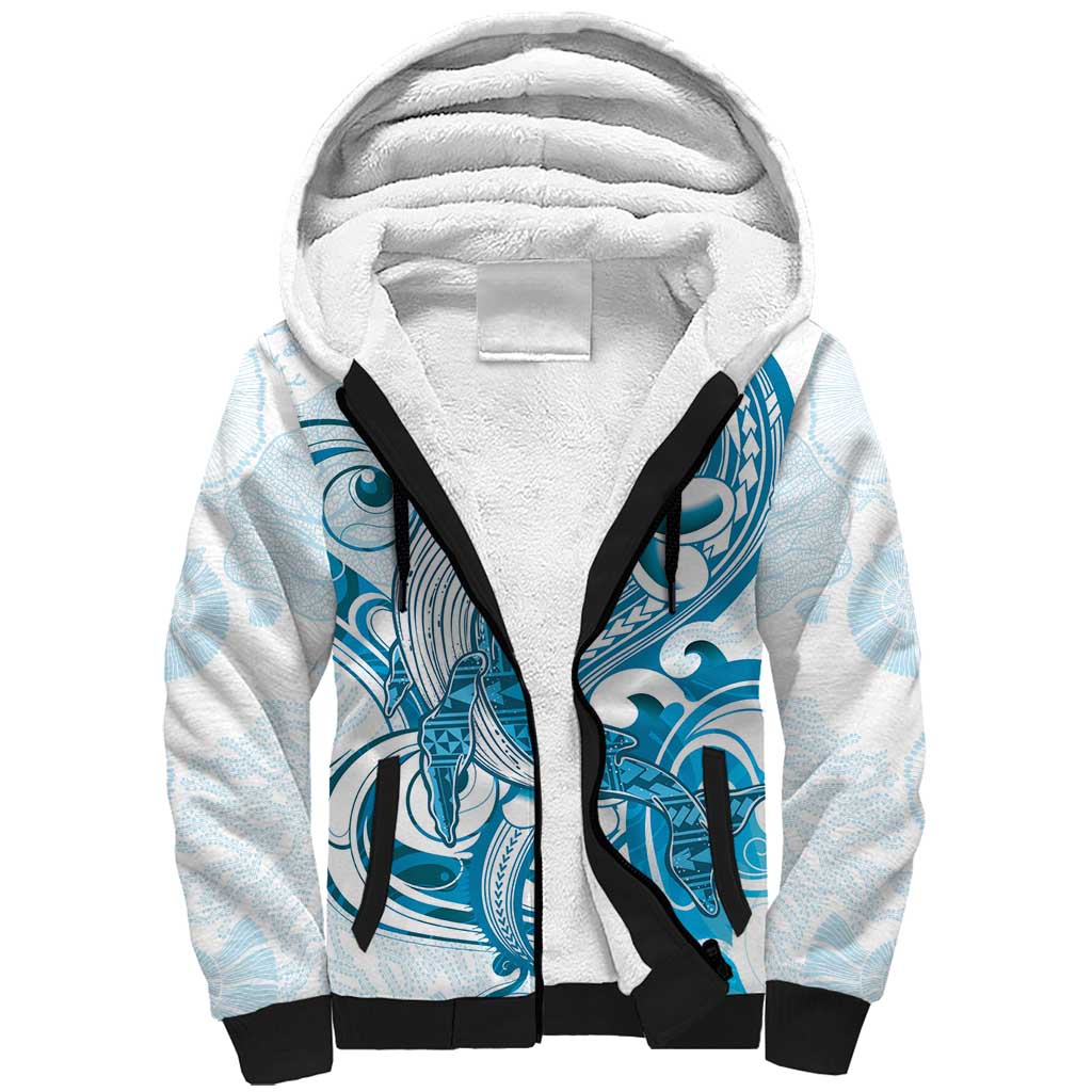 Blue Hawaii Humpback Whale Sherpa Hoodie Polynesian Tribal Ocean Vibes LT14 Unisex Blue - Polynesian Pride