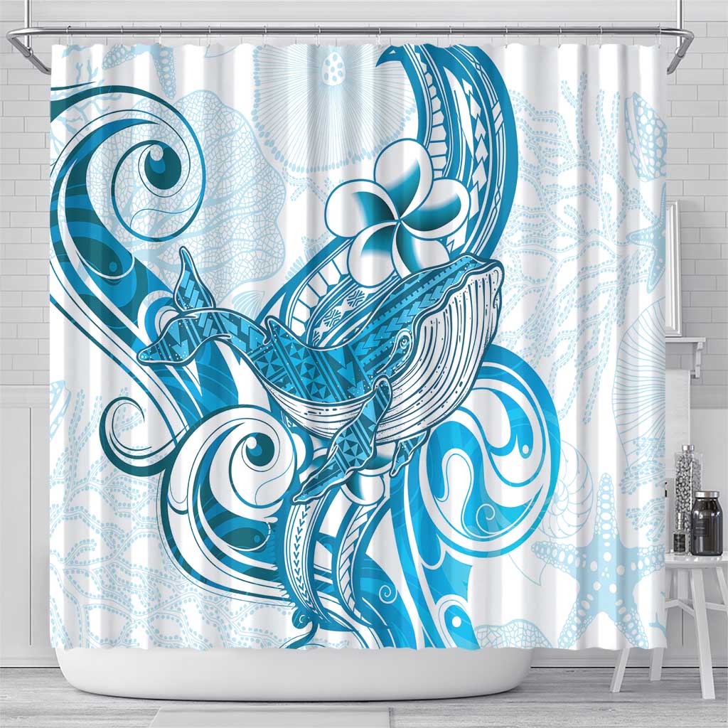 Blue Hawaii Humpback Whale Shower Curtain Polynesian Tribal Ocean Vibes