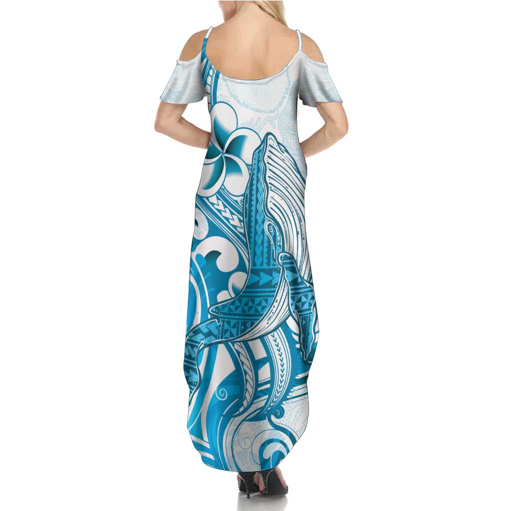 Blue Hawaii Humpback Whale Summer Maxi Dress Polynesian Tribal Ocean Vibes LT14 - Polynesian Pride