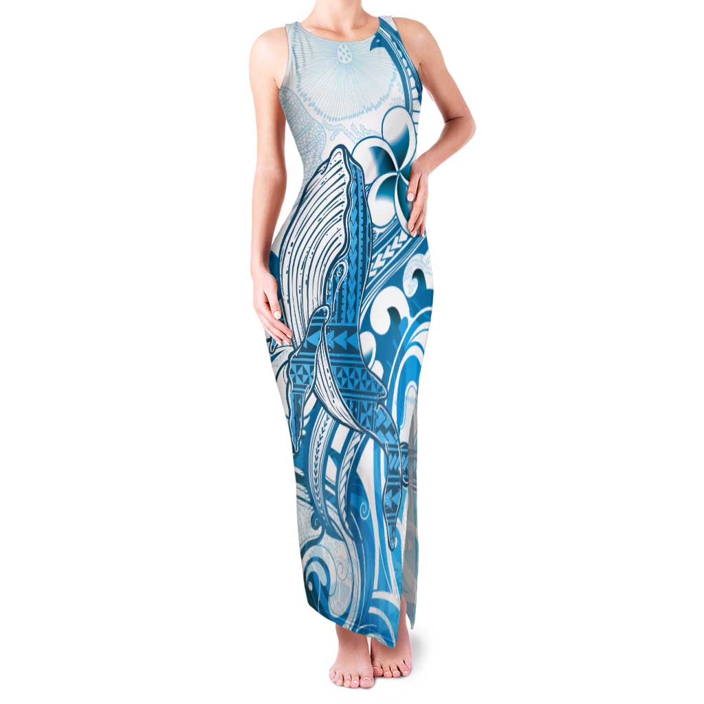 Blue Hawaii Humpback Whale Tank Maxi Dress Polynesian Tribal Ocean Vibes LT14 Women Blue - Polynesian Pride