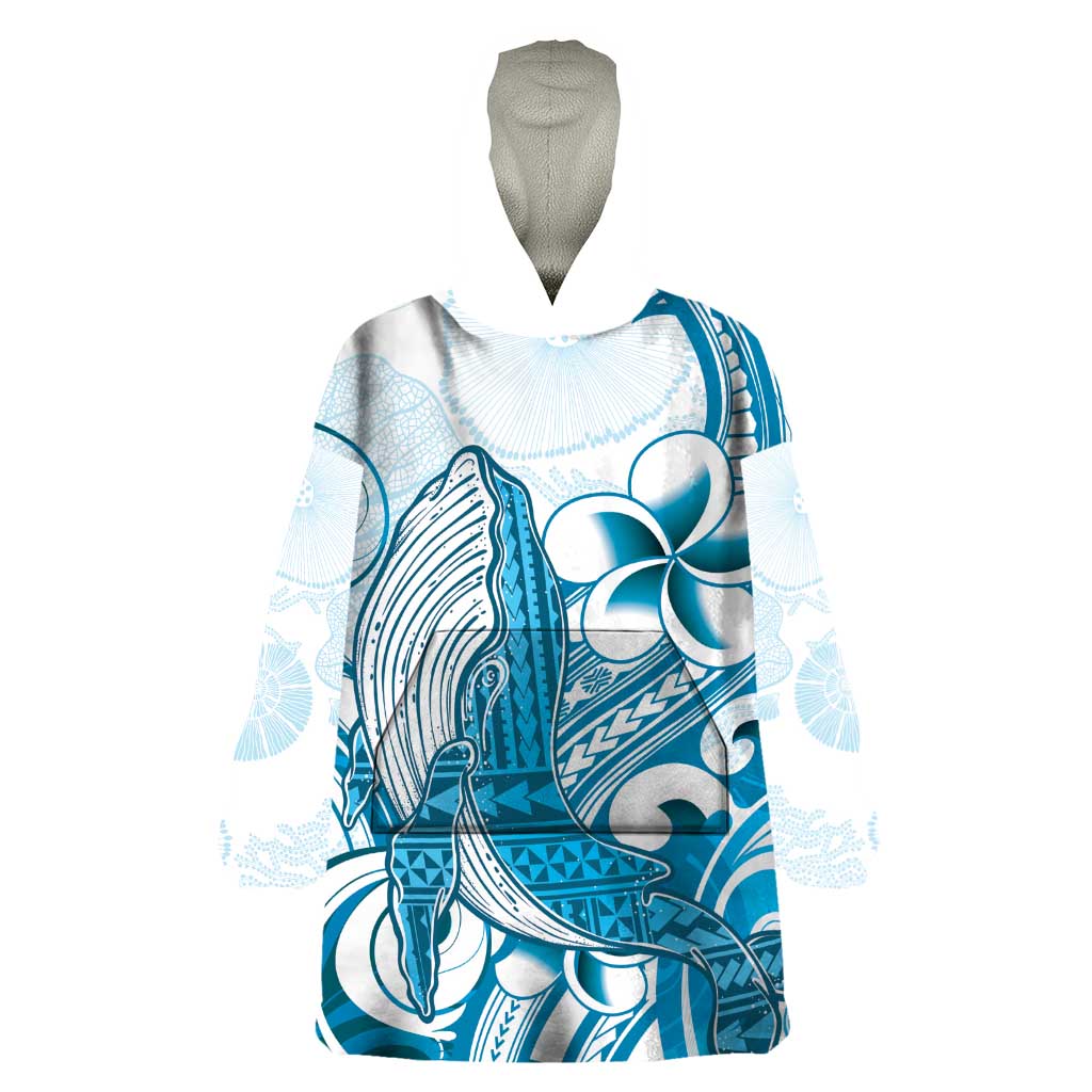 Blue Hawaii Humpback Whale Wearable Blanket Hoodie Polynesian Tribal Ocean Vibes LT14 One Size Blue - Polynesian Pride