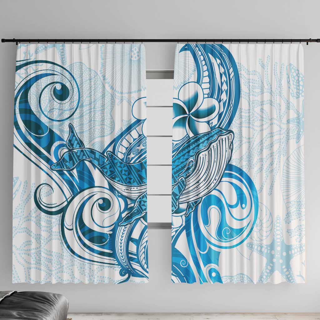 Blue Hawaii Humpback Whale Window Curtain Polynesian Tribal Ocean Vibes LT14 With Hooks Blue - Polynesian Pride