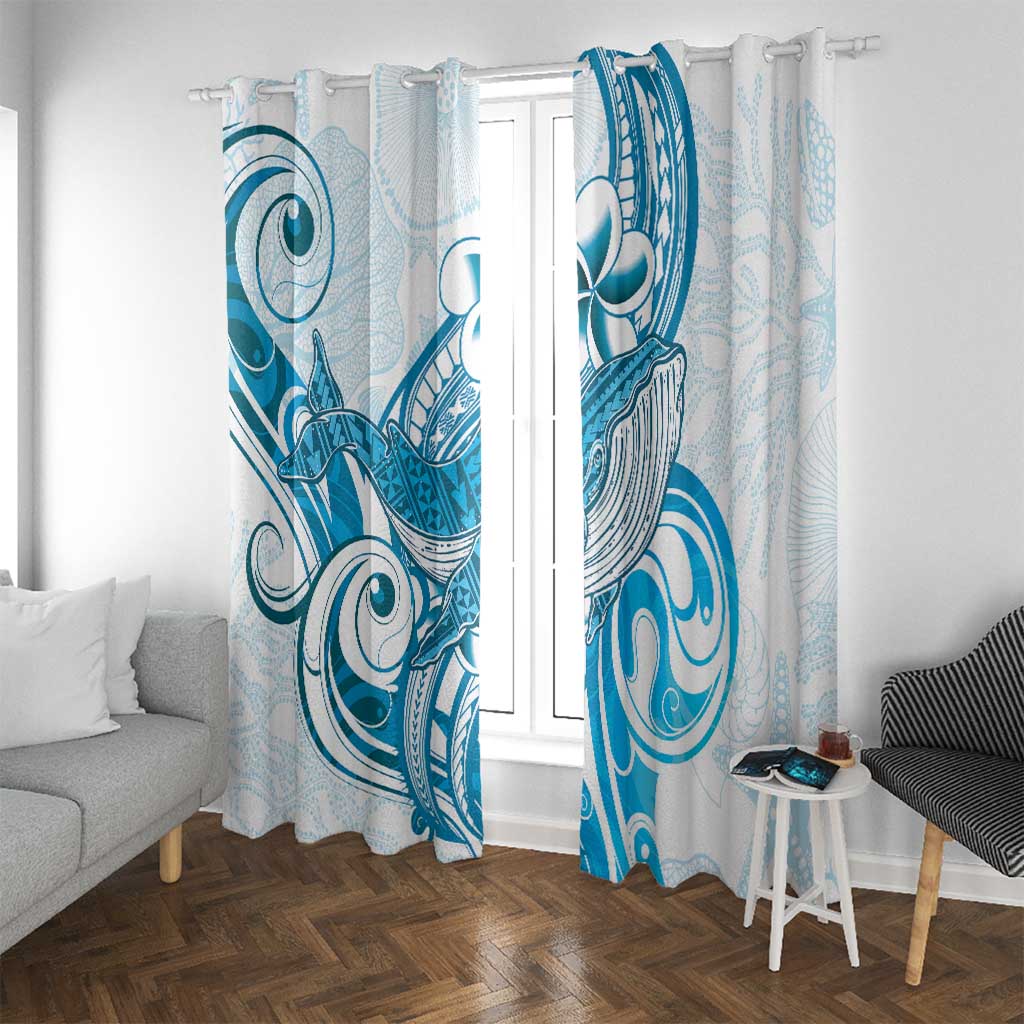Blue Hawaii Humpback Whale Window Curtain Polynesian Tribal Ocean Vibes LT14 With Grommets Blue - Polynesian Pride