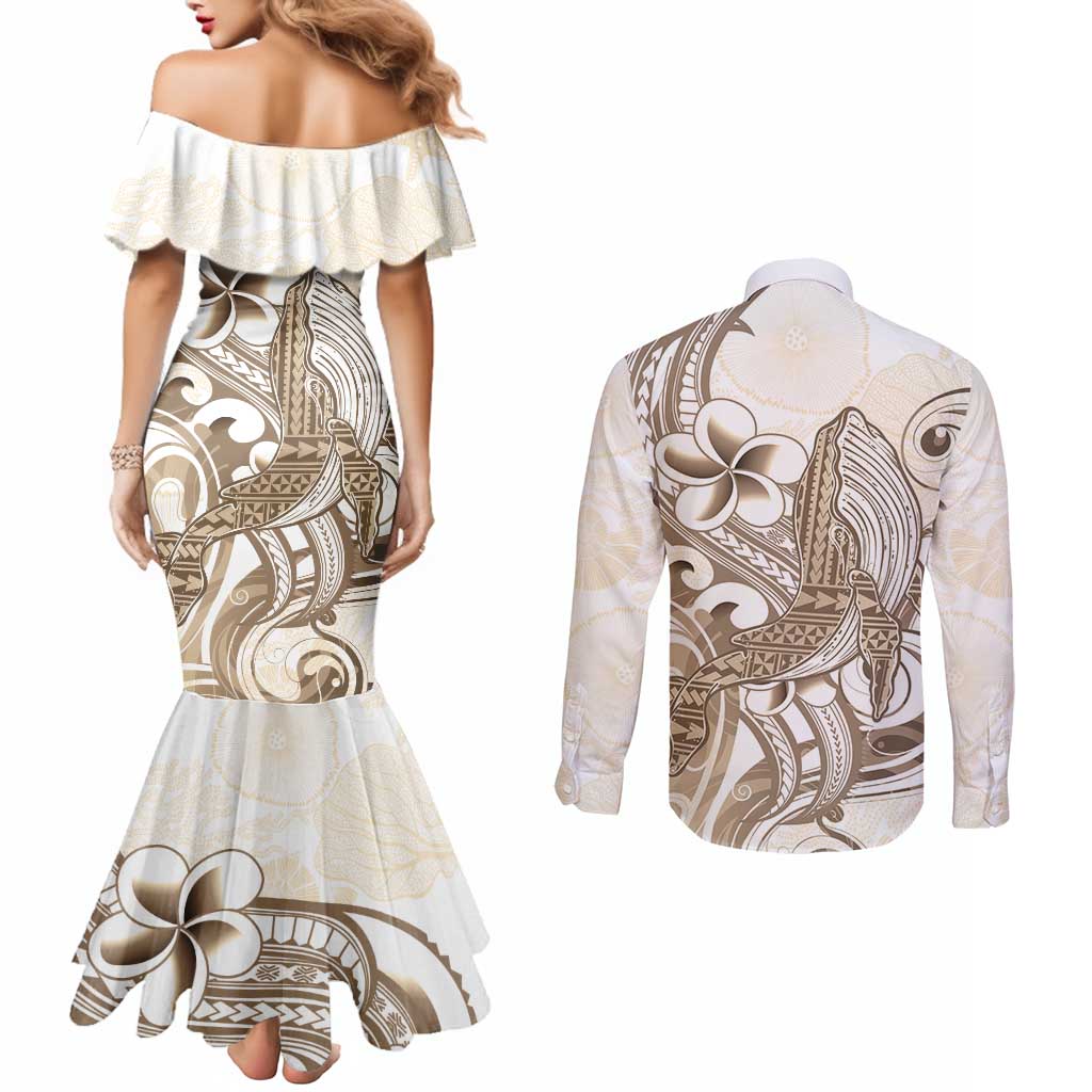Brown Hawaii Humpback Whale Couples Matching Mermaid Dress and Long Sleeve Button Shirt Polynesian Tribal Ocean Vibes LT14 - Polynesian Pride